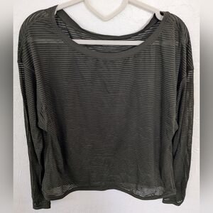 Lululemon Sheer Stripe Long Sleeve Crop Top – Dark Olive Green